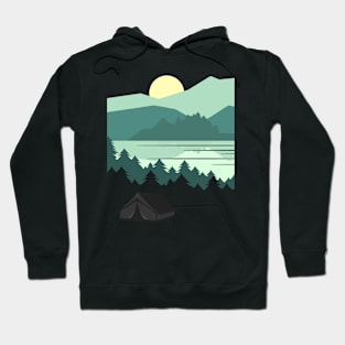 Camping in the mountain forest, lake reflection Hoodie